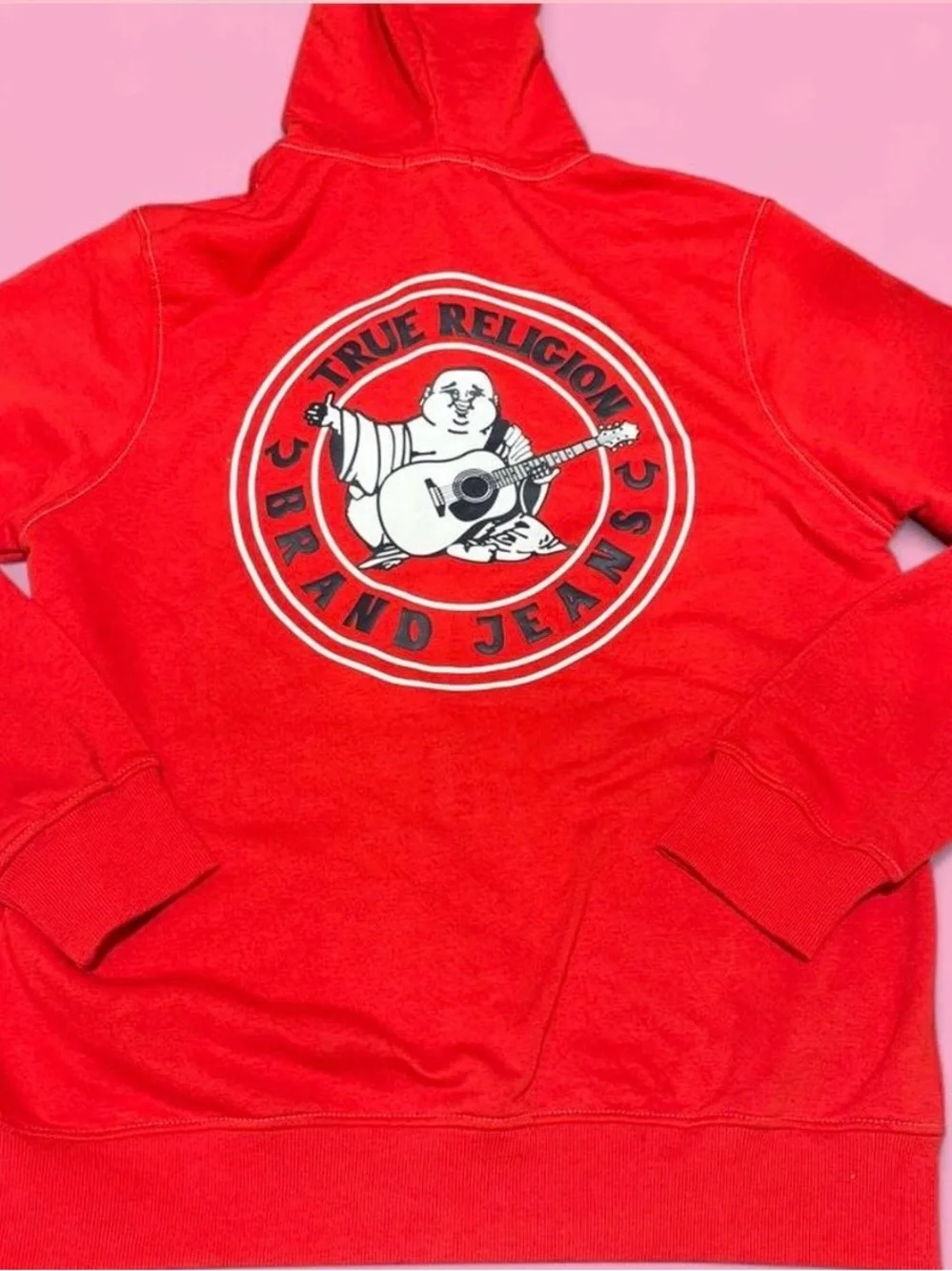 True Religion Red Full Zip Hoodie Logo Fleece Sweatshirt Men’s Large